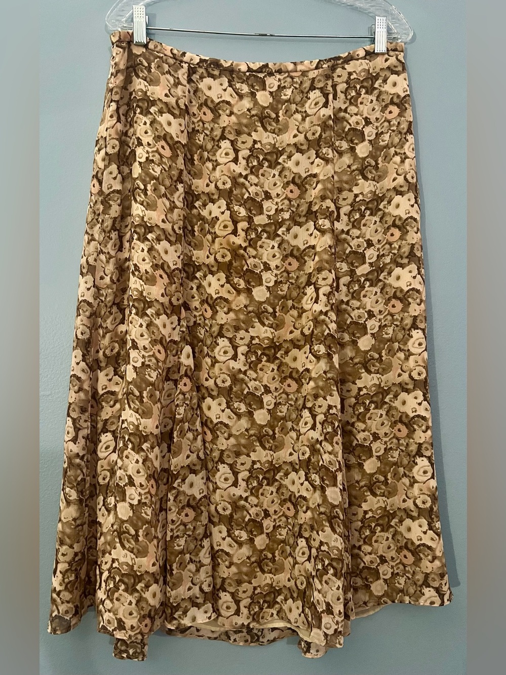 Rena Rowan A-Line Floral Midi Skirt in Olive, Cream and Tan